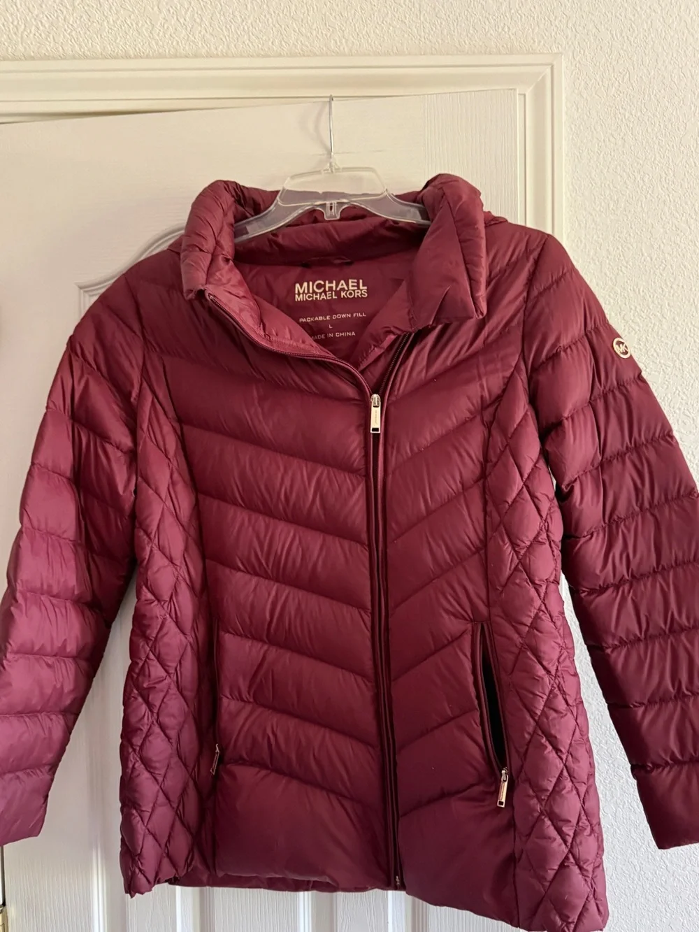 Michael Kors Maroon Quilted Packable Puffer Jacket